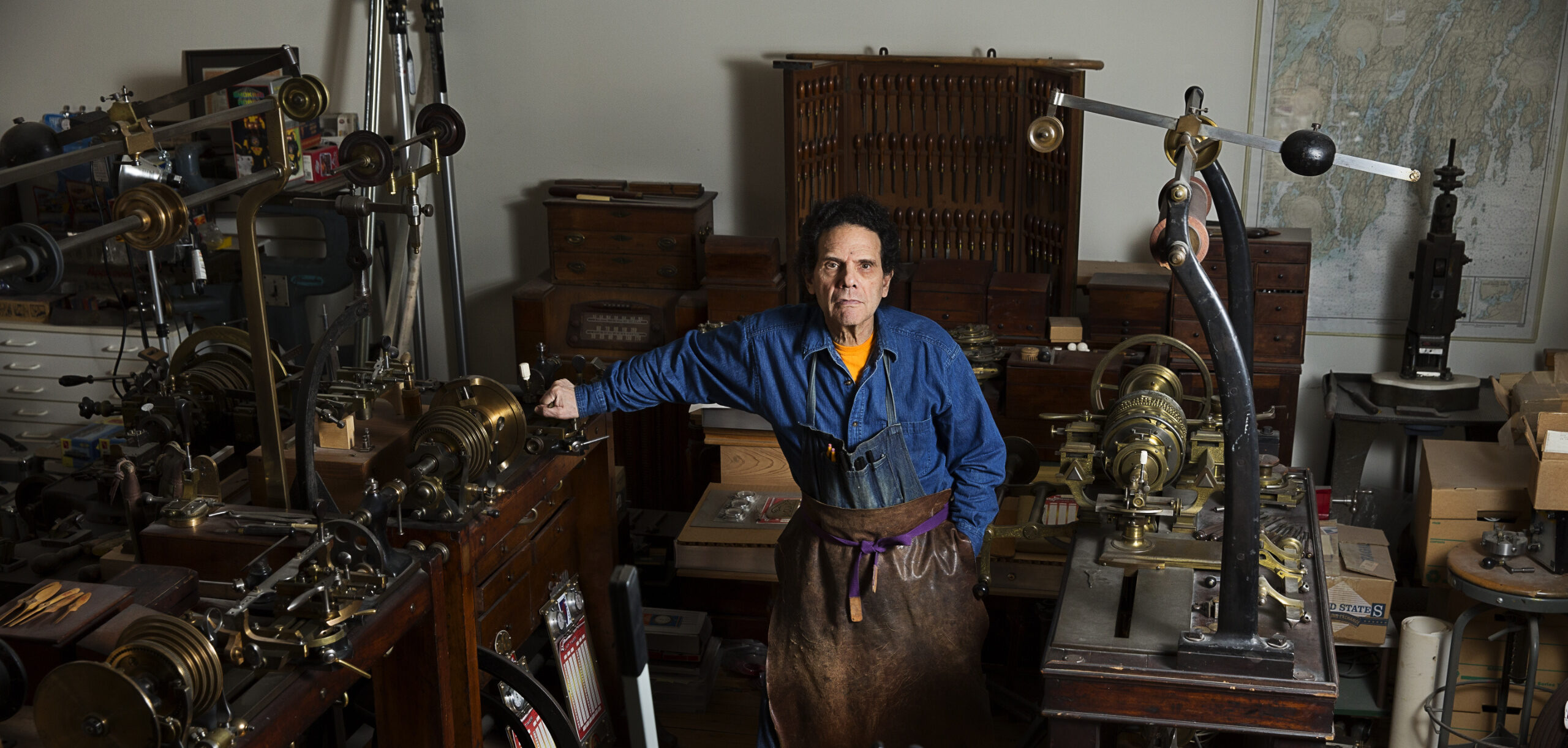 Daniel Brush with his ornamental lathes – Photo Credit Nathan Crooker